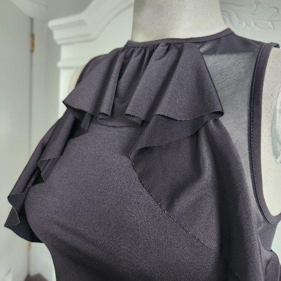 bebe Black Sleeveless Top With Mesh and Keyhole Back, Size Small - Picture 5 of 13